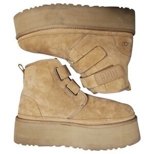 UGG Neumel Platform Boots Womens US Size 12 Brown Suede Hook & Loop 1130554